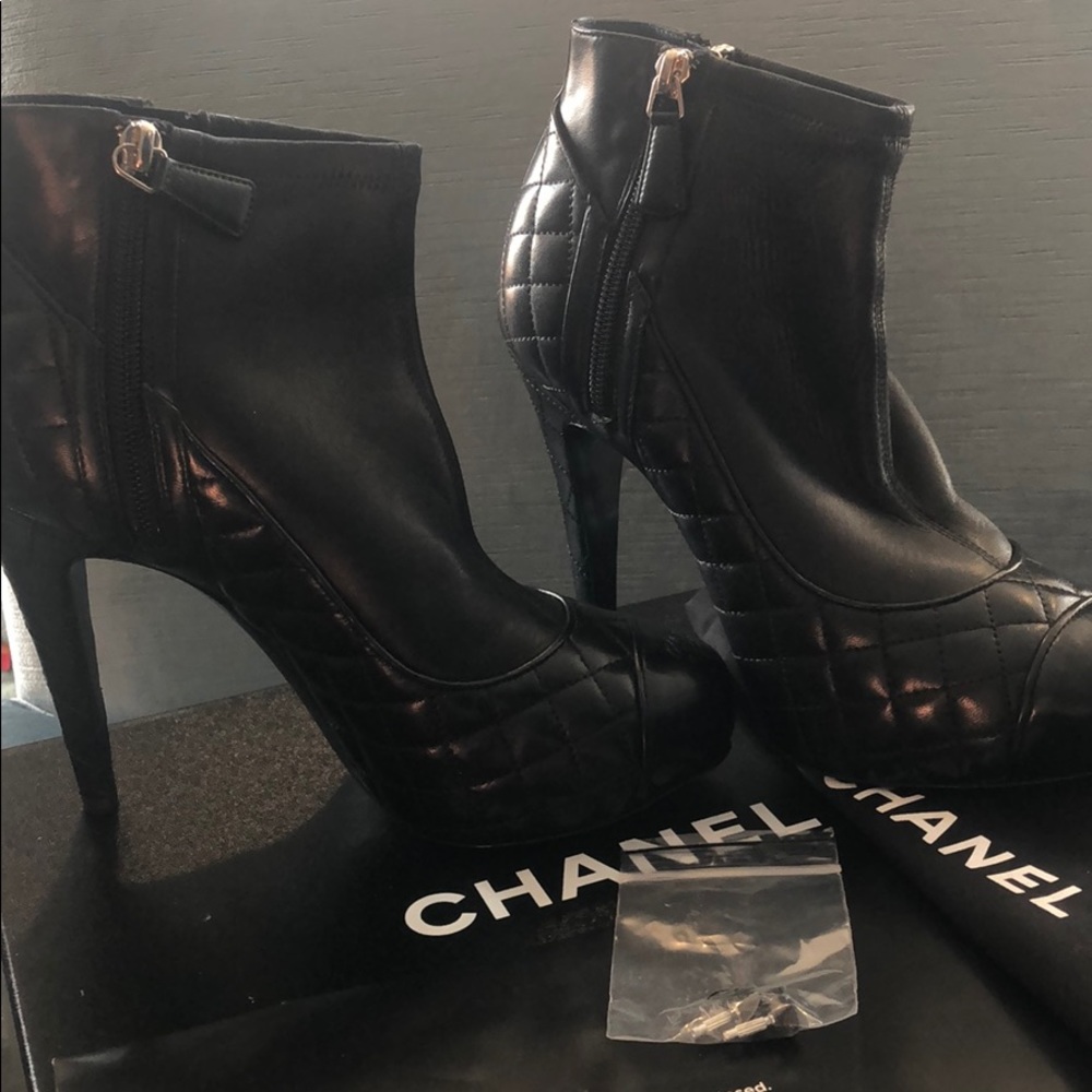 Chanel Classic Quilted Lamb Leather Booties,9.5